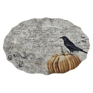 222 Fifth Raven Pumpkin Oval Platter Fine Porcelain 13.75"